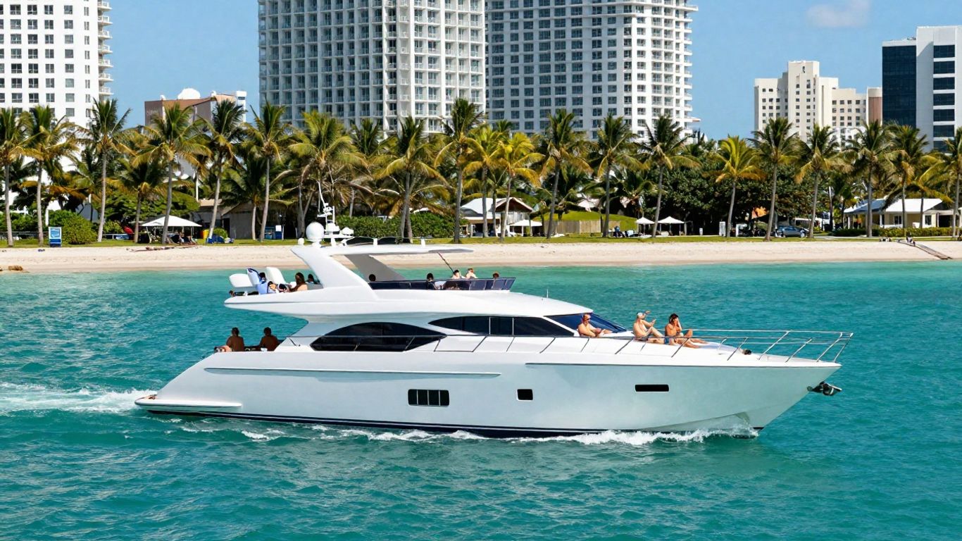 Luxury yacht sailing near Fort Lauderdale coastline.