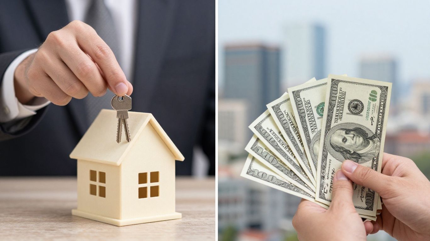 Persona decidiendo entre comprar casa o ahorrar dinero.