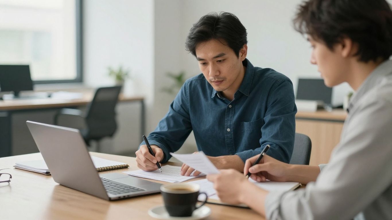 Executive reviewing revenue plans in modern office