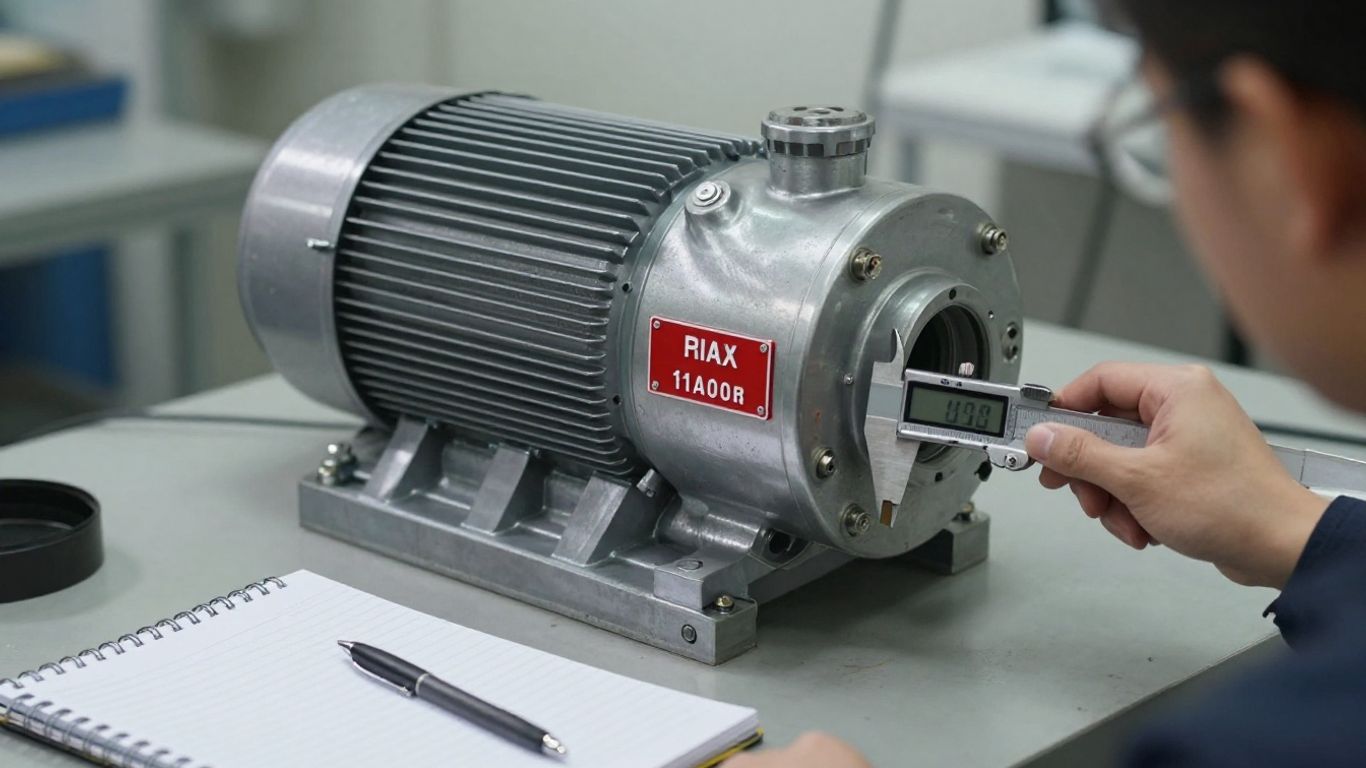 Industrial motor nameplate and calipers