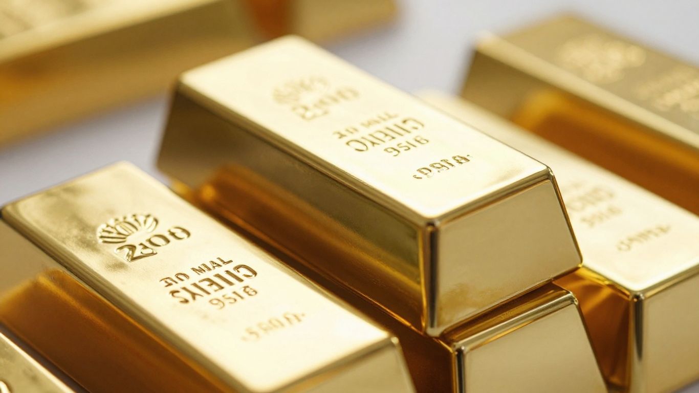 Lingots d'or brillants empilés.