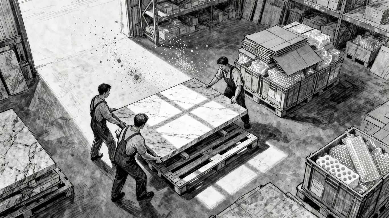 Warehouse staff preparing stone shipments