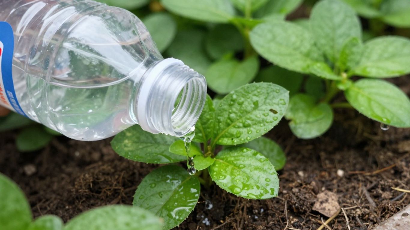 Plante arrosée avec une bouteille inversée