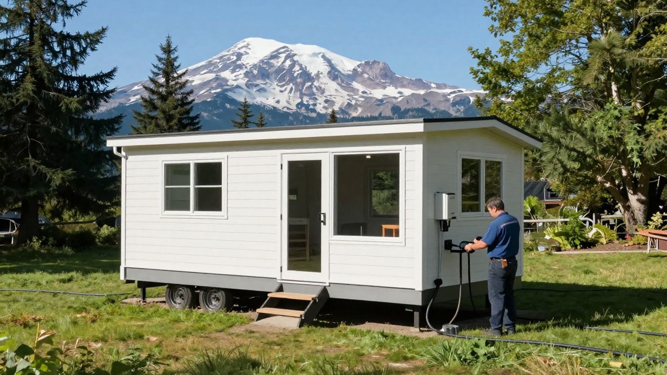 Tiny house with utilities in Washington landscape