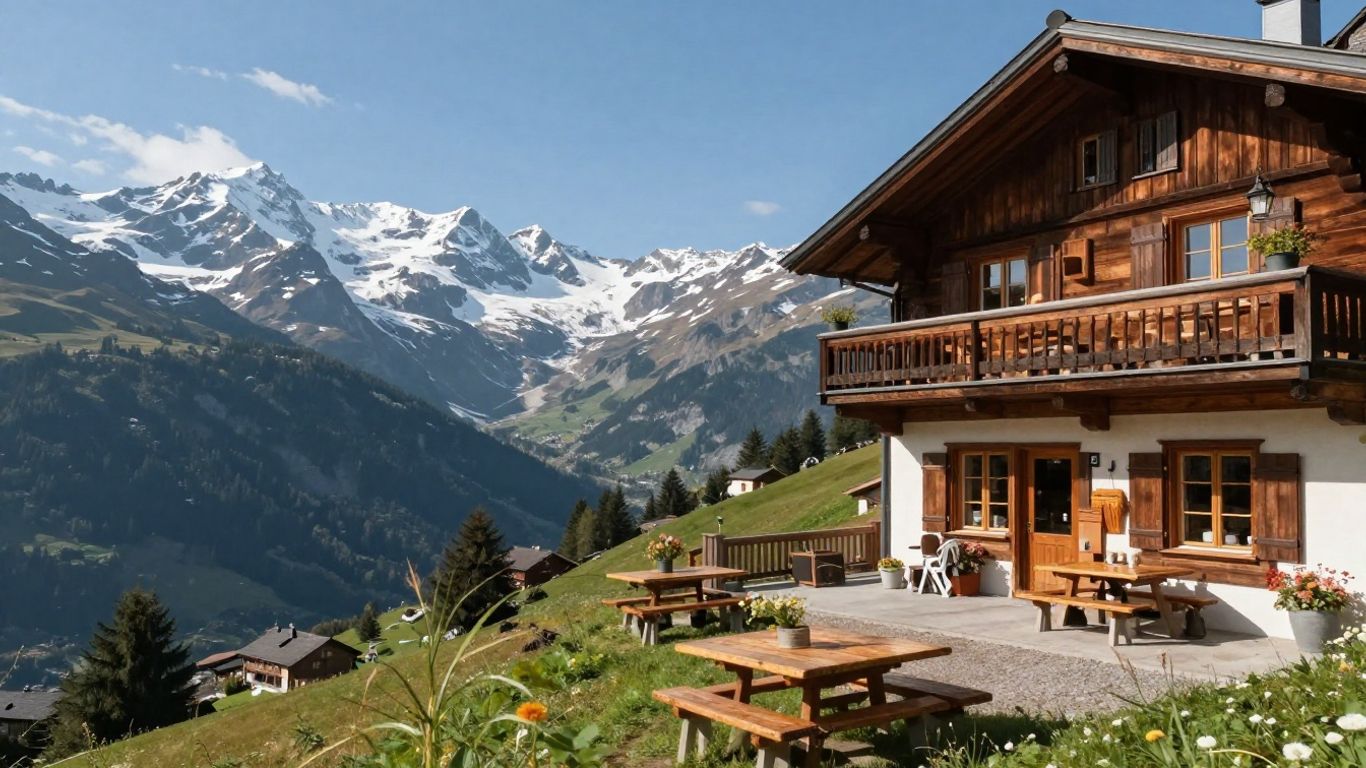 Gemütliche Berghütte mit Alpenpanorama und Sonnenterrasse.