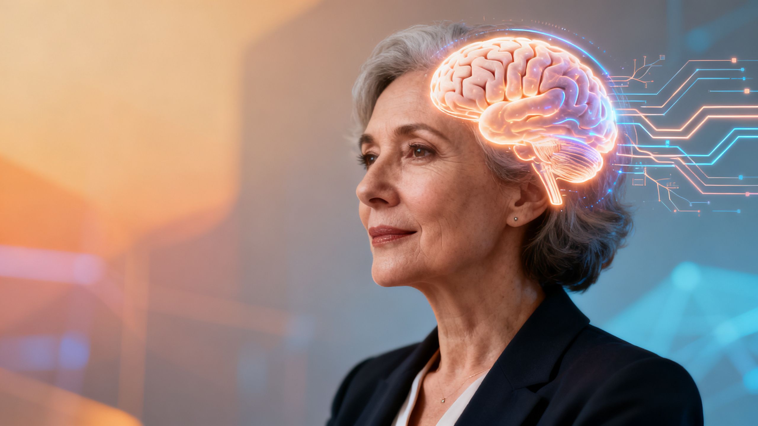 Coach with integrated AI brain, symbolizing potential and future.