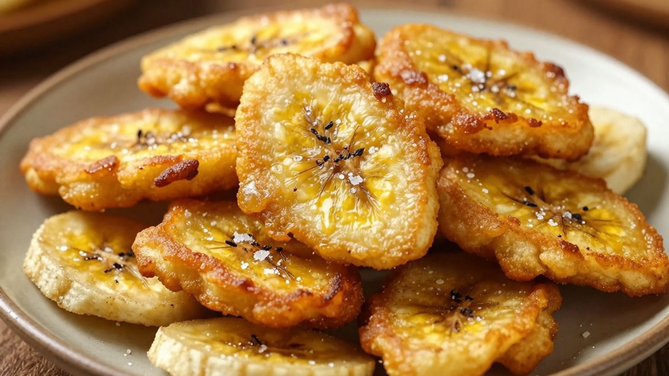 Crispy golden pazham pori banana fritters on a plate.