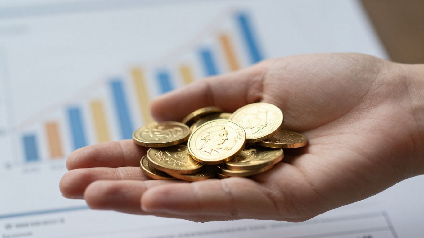 Een gouden hand die gouden munten vasthoudt, een symbool van investering.