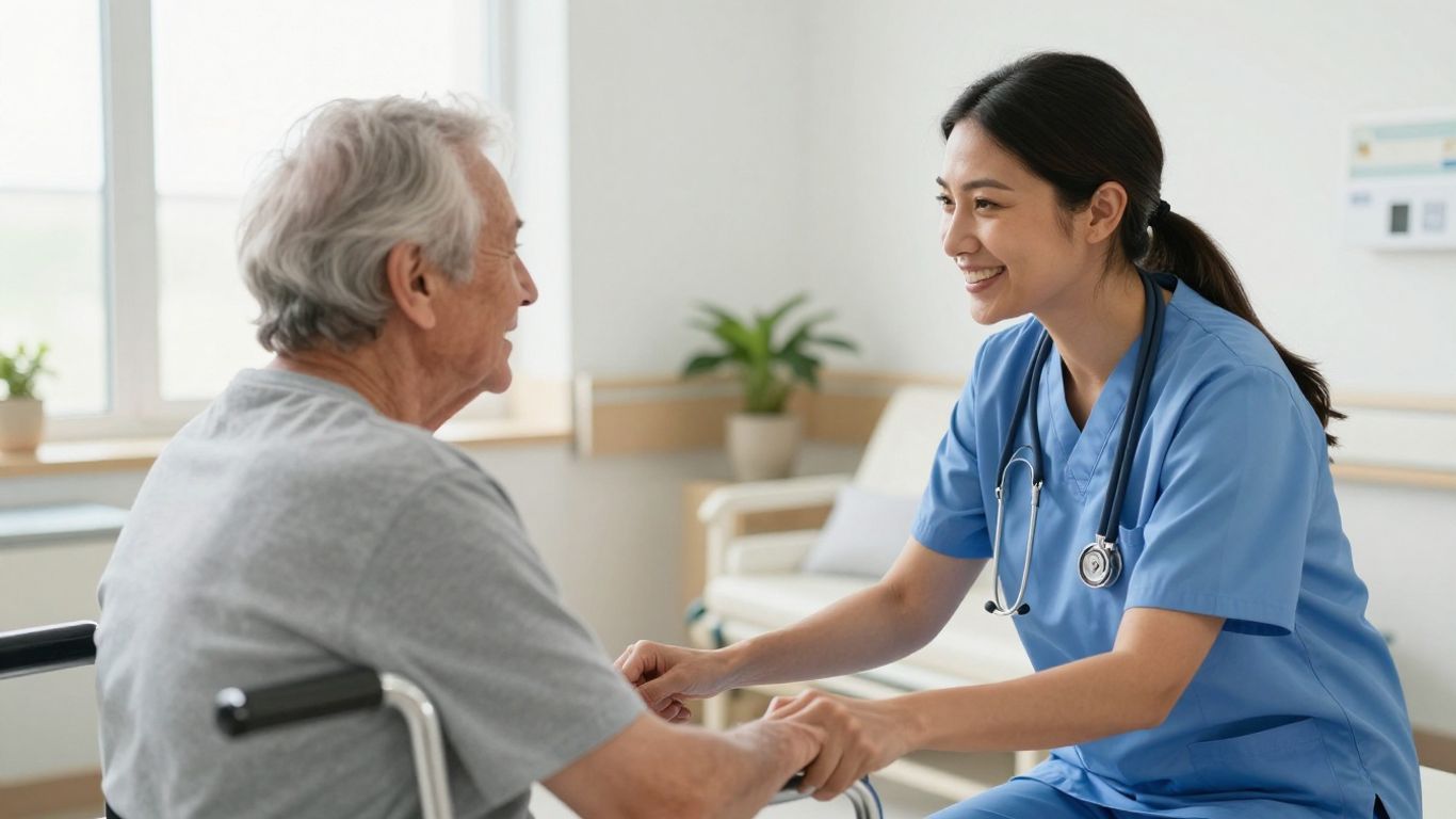 CNA helping elderly patient in Georgia healthcare setting.