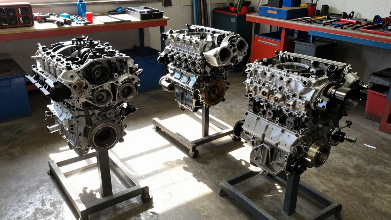Used car engines in a workshop