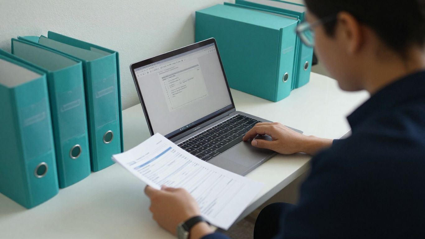 Practice administrator reviewing a secure billing workflow