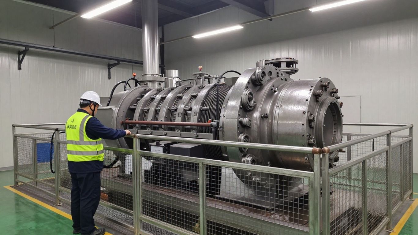 Technician securing an industrial gearbox work area