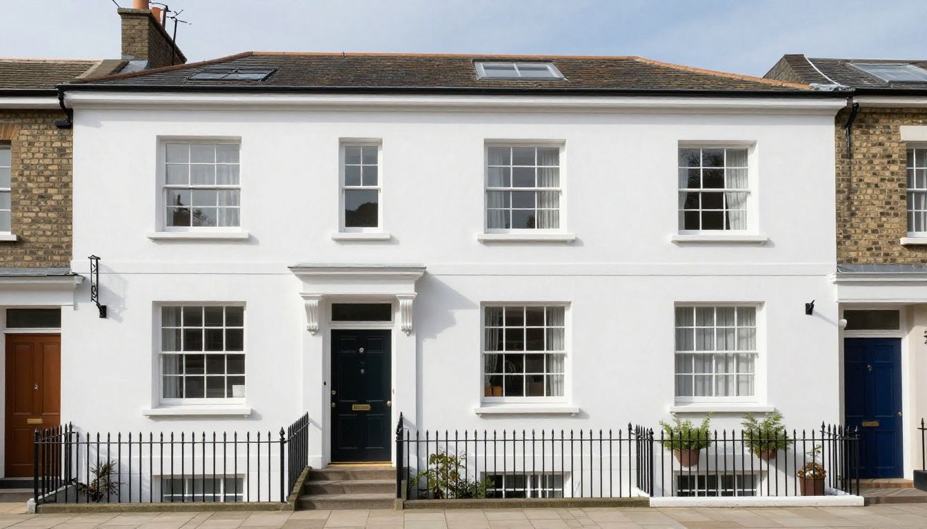 A freshly rendered Victorian terraced house in Bristol with a clean, modern finish