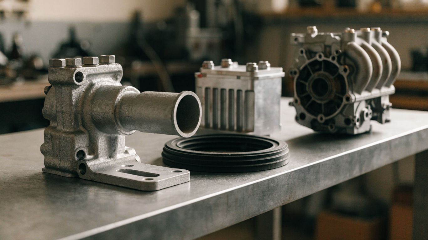 Engine parts arranged for careful comparison