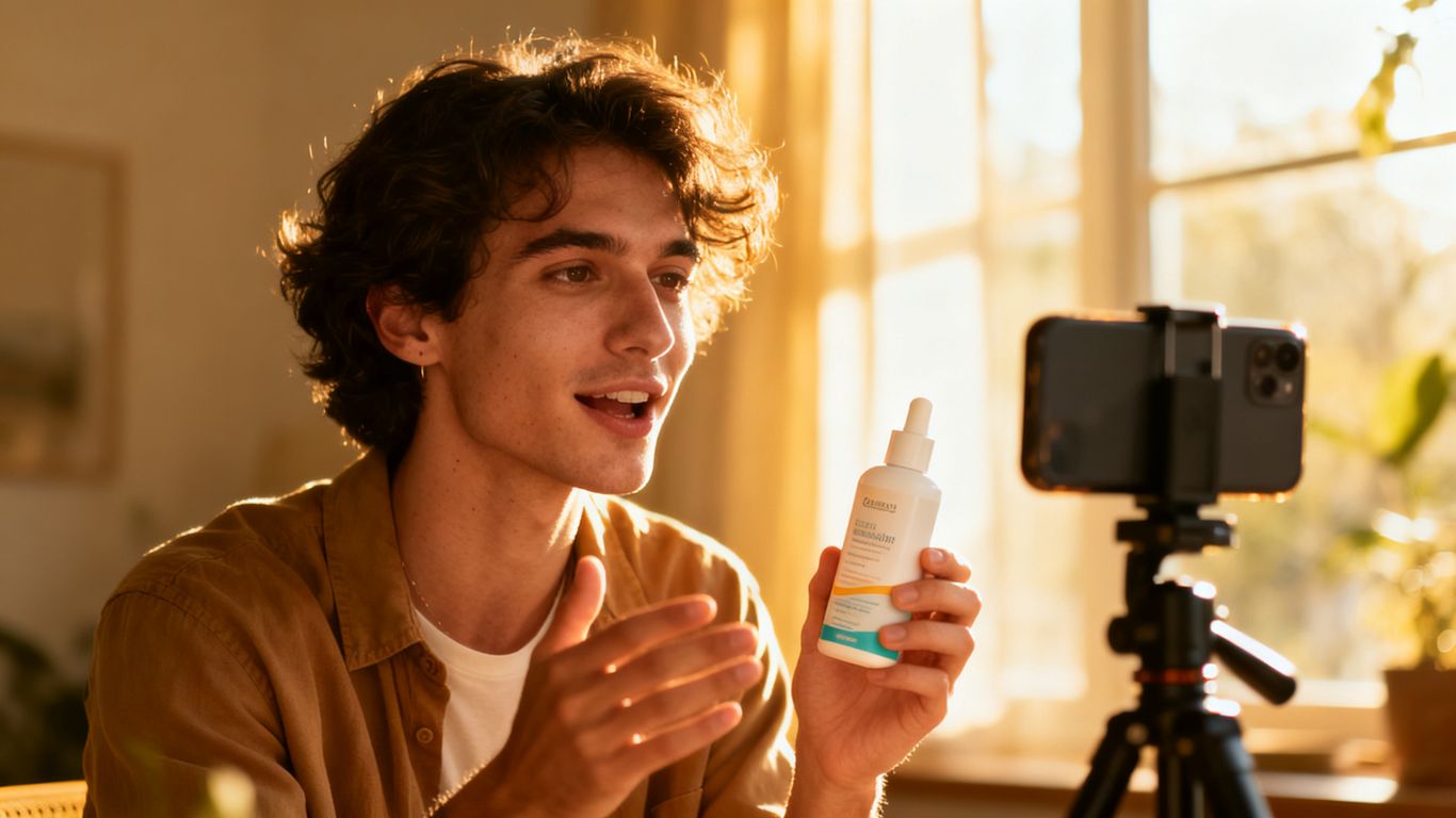Influencer working with a brand on product demo