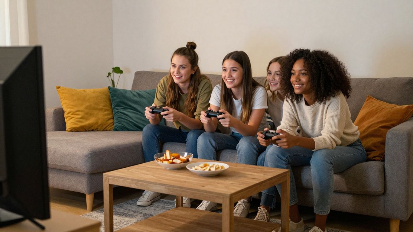 Friends choosing a game together on the couch