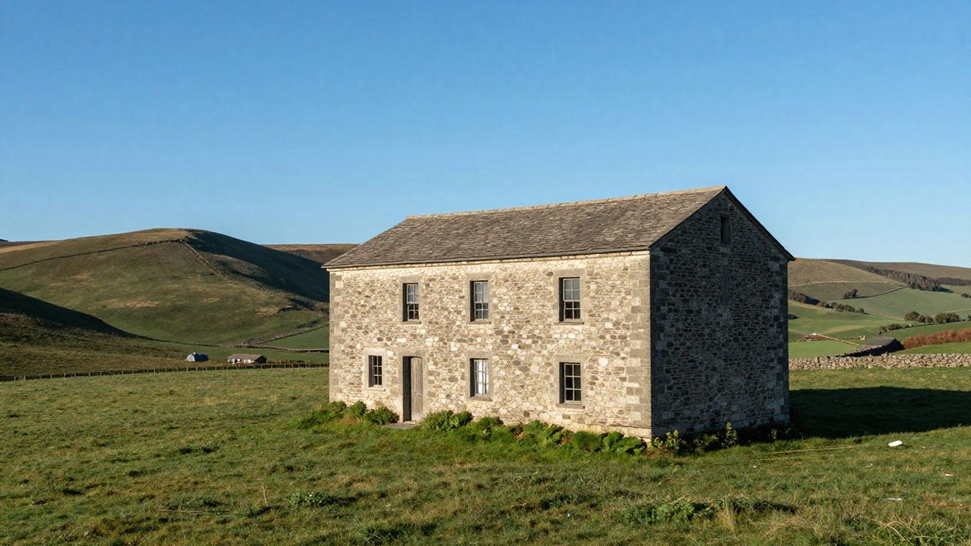 Peisaj european cu clădire veche, sugerând stabilitate.