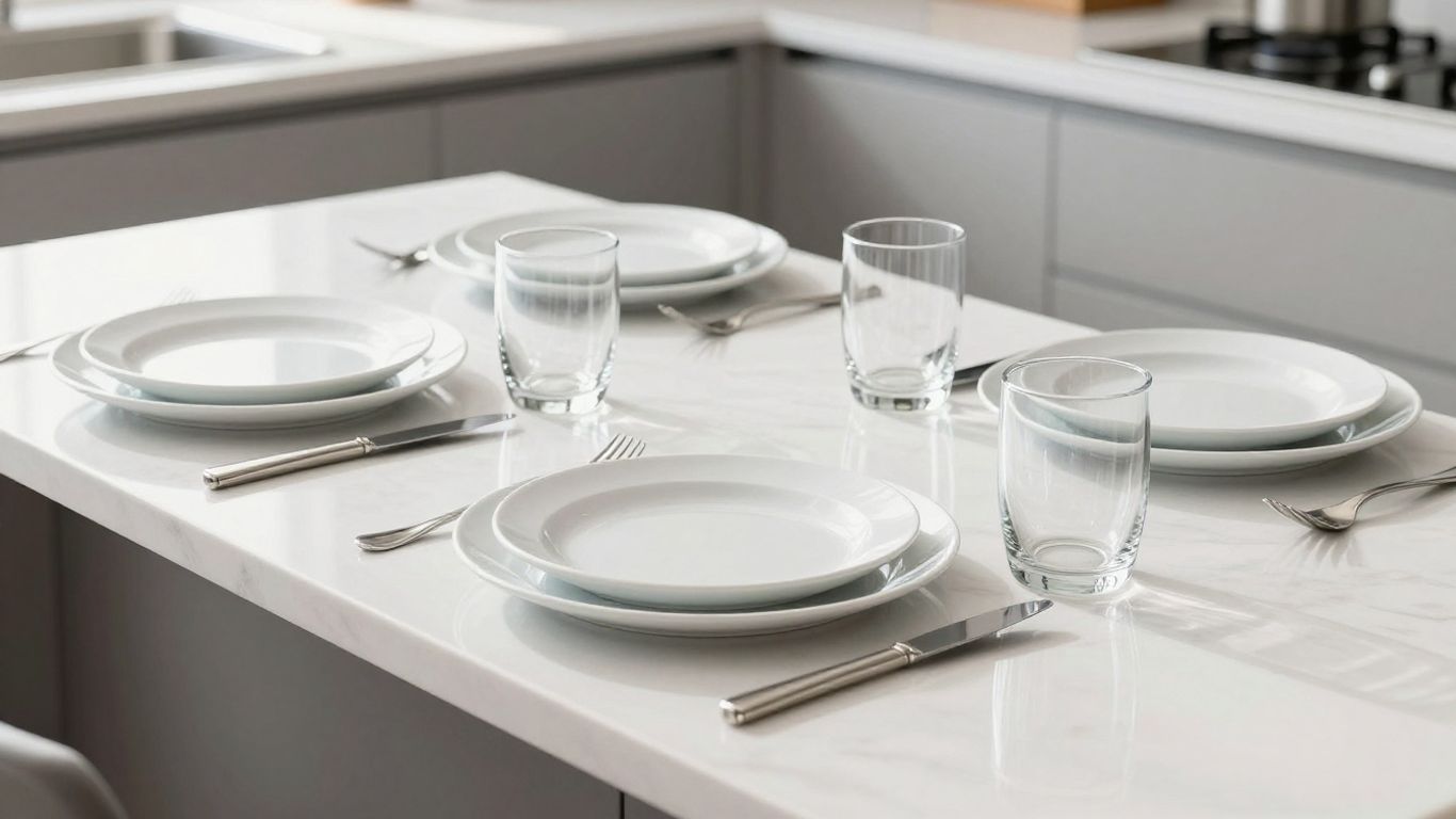 Platos, vasos y cubiertos elegantes para Airbnb.
