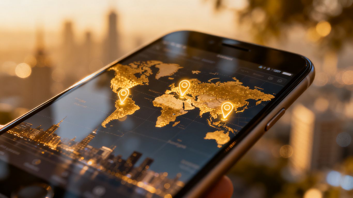 Smartphone map showing geotagged locations.