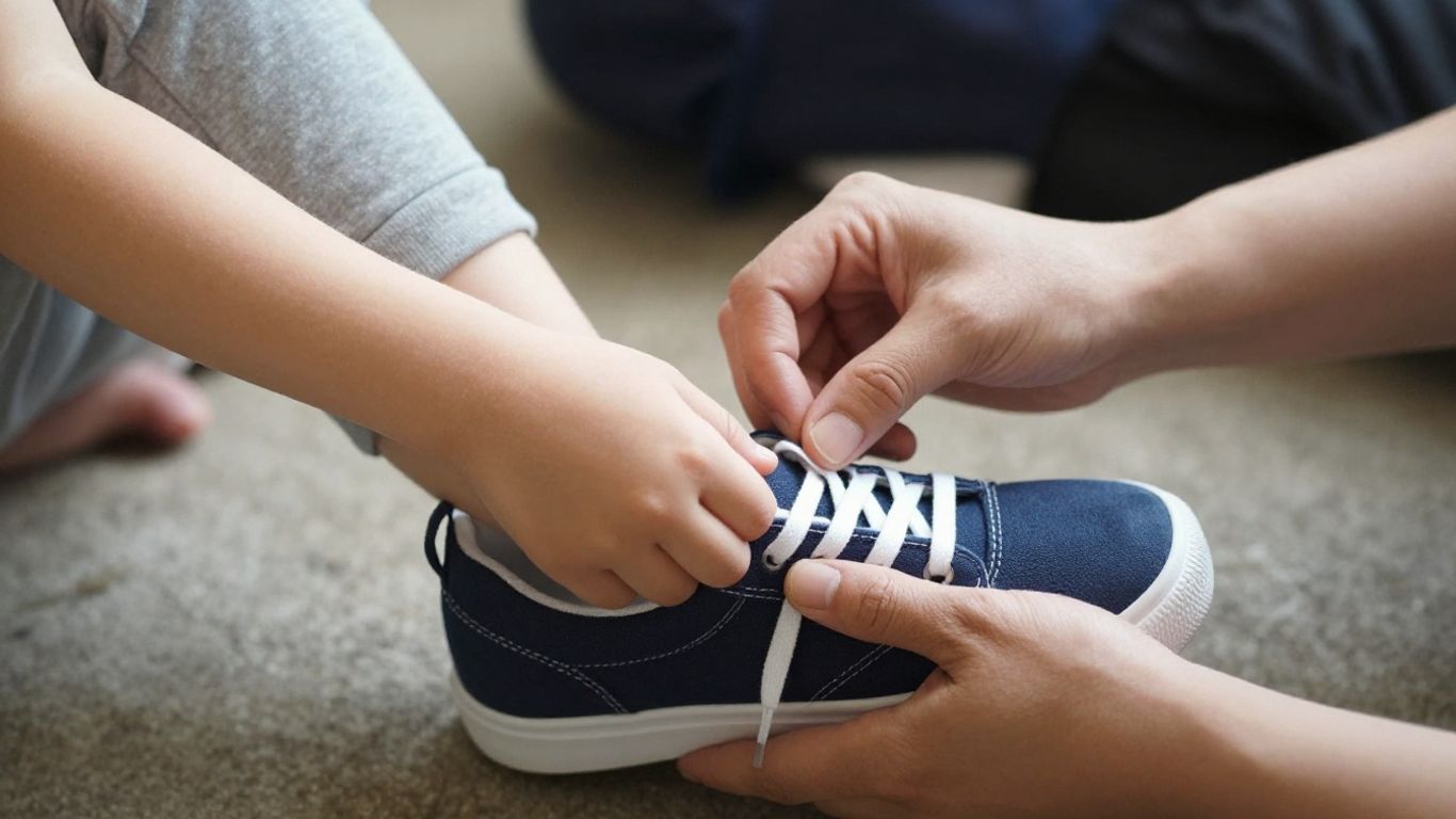 Parent teaching child a life skill with patience.