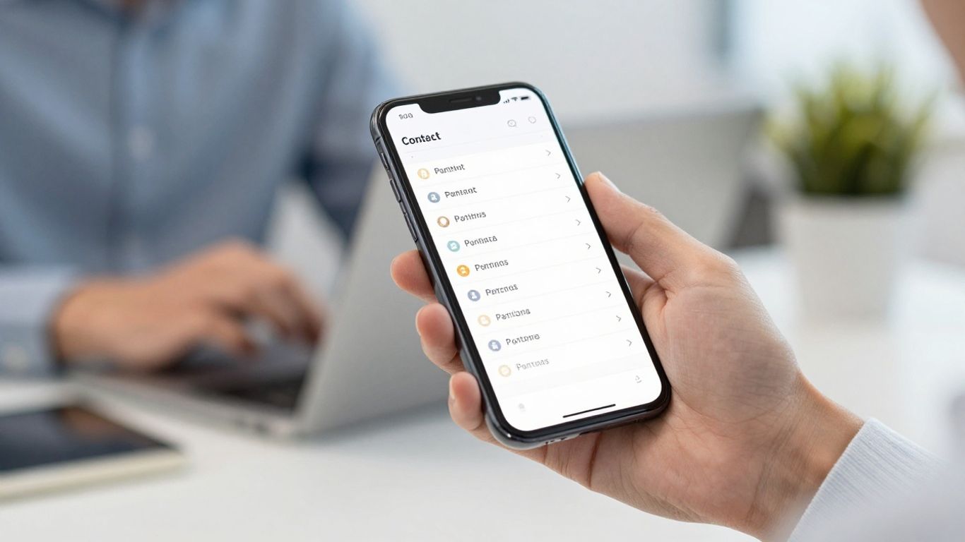 Person using phone to find business owner contact information.