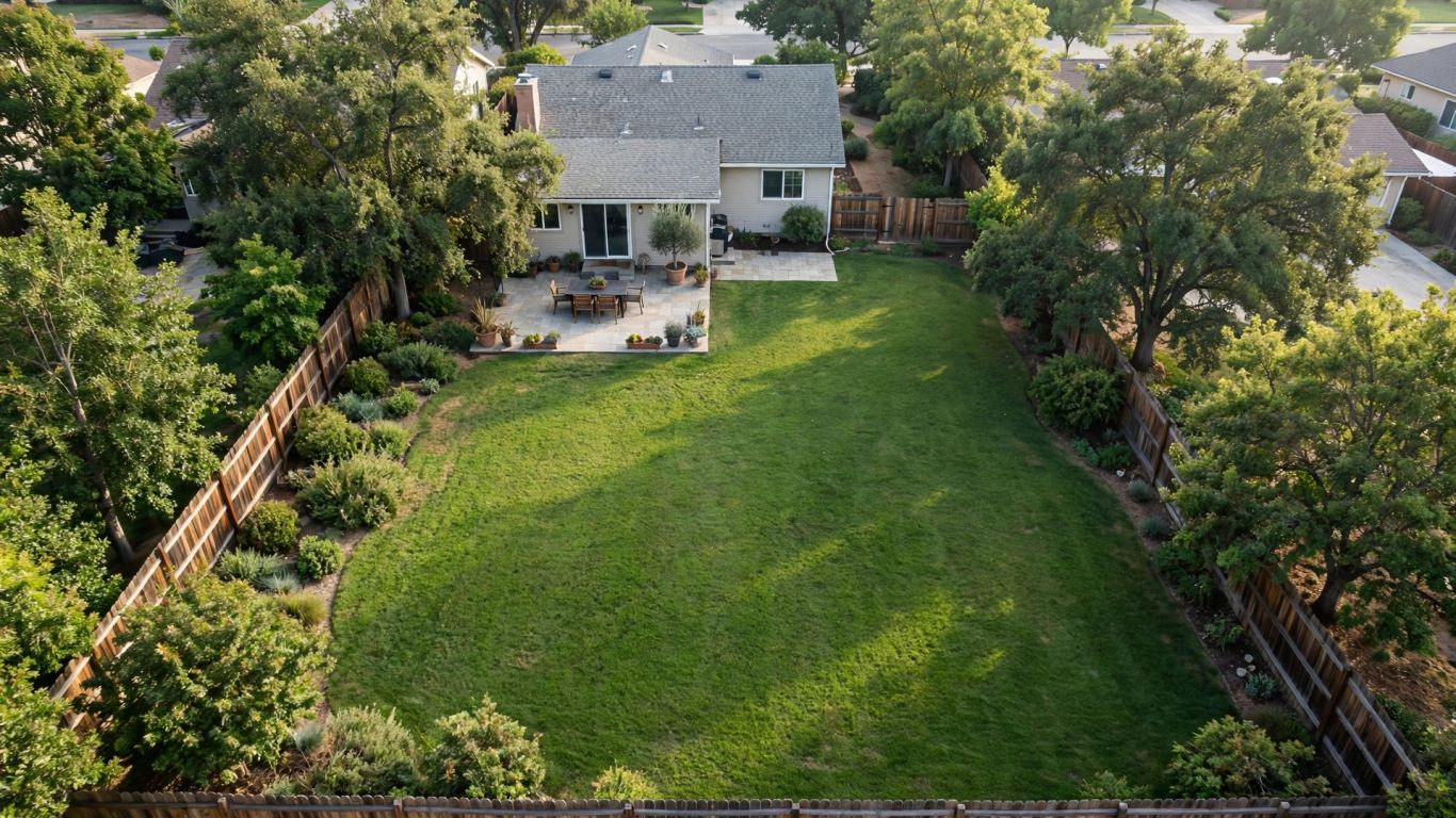 Drone view of a backyard before pool construction