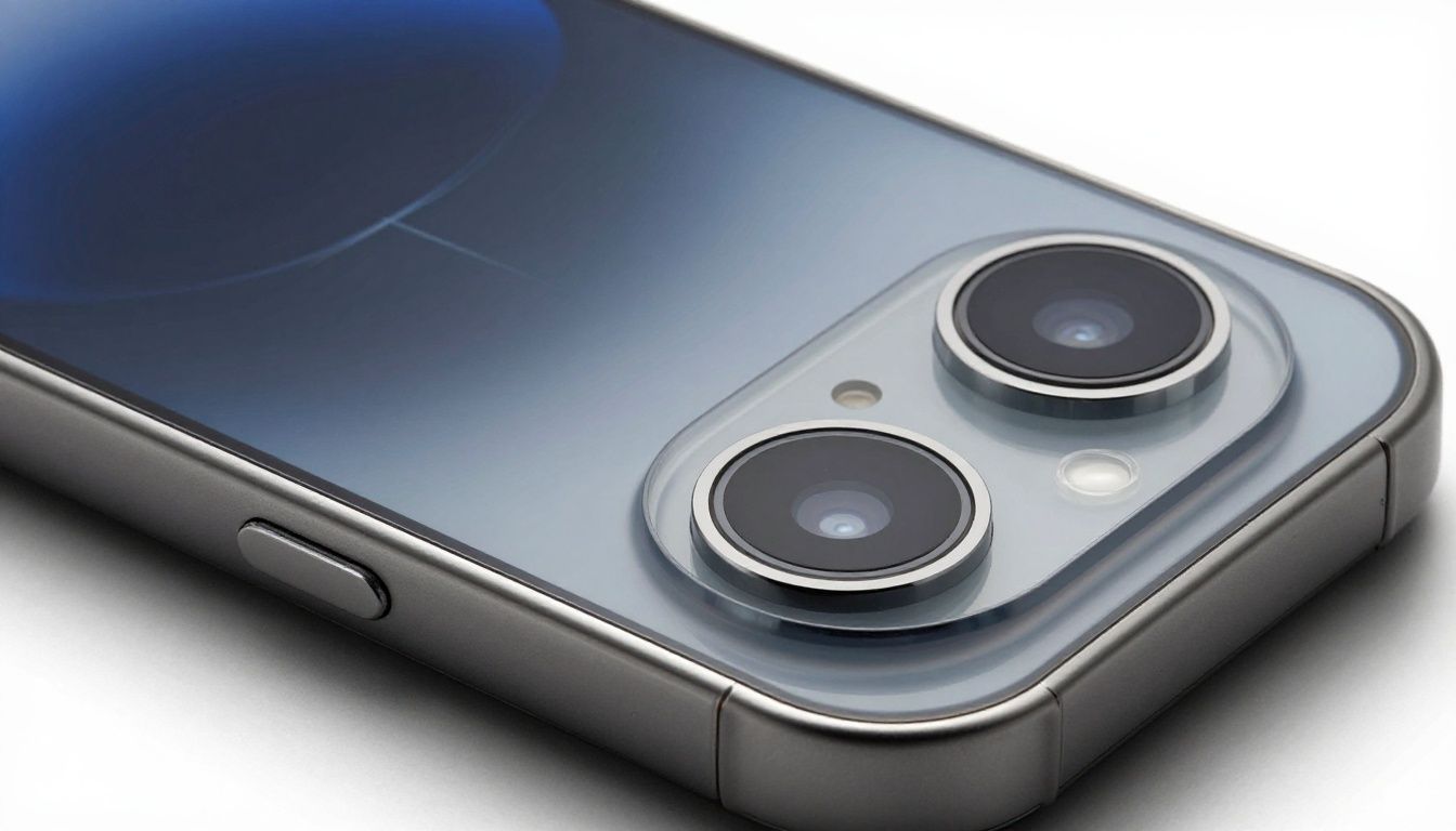 A close-up view of a generic smartphone inside a dark case, highlighting the raised bezel that elevates the camera lenses off the surface.
