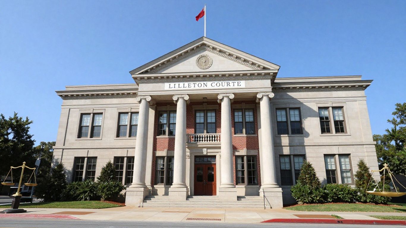 Lillington courthouse with legal symbols for traffic ticket defense.