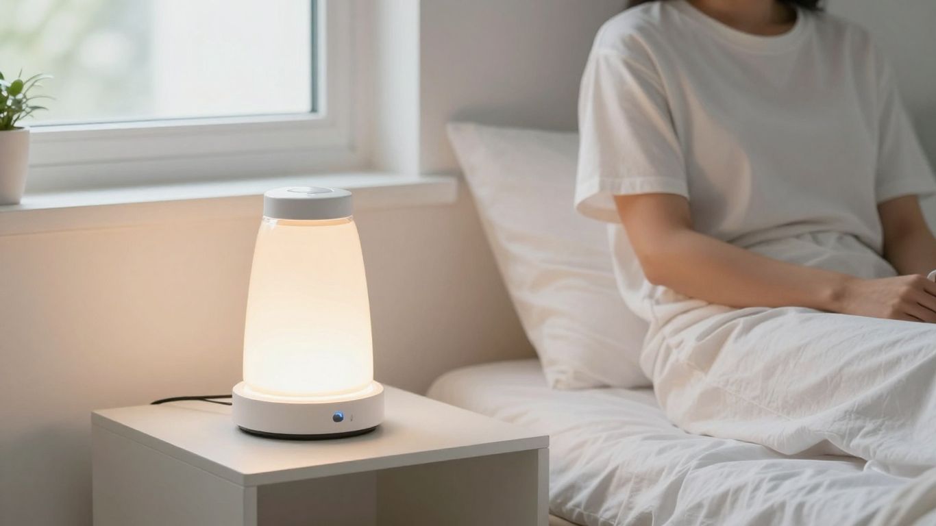 Person nutzt Lichttherapie Lampe für Wohlbefinden