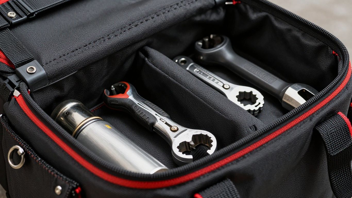 Durable tool bag with organized tools inside.