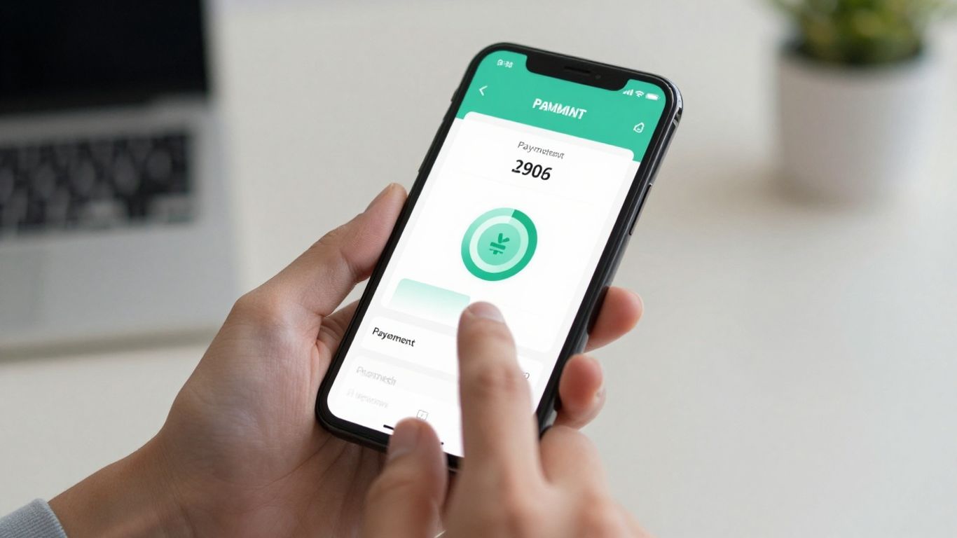 Hand holding smartphone with Onemain Financial payment options