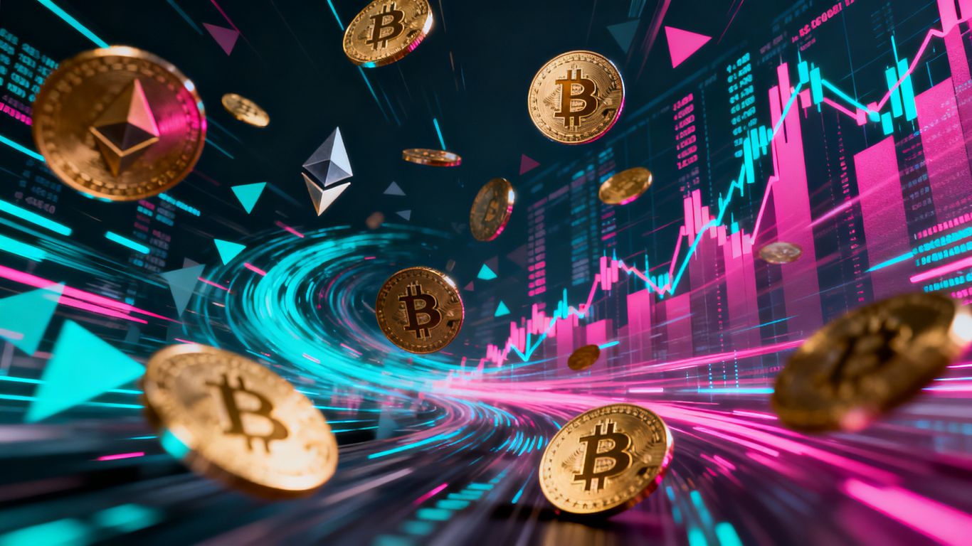 Crypto coins fluctuating amidst economic forces.