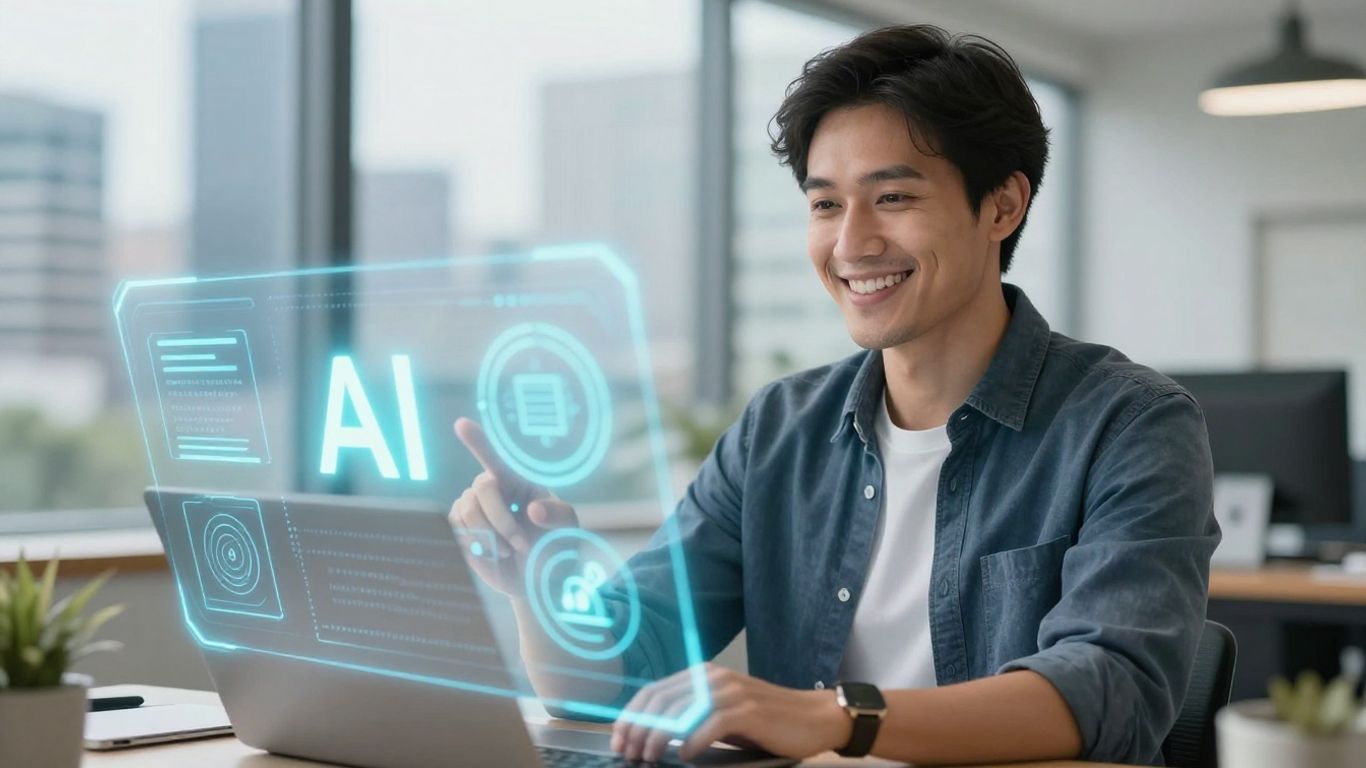 Small business owner using GoHighLevel AI features.