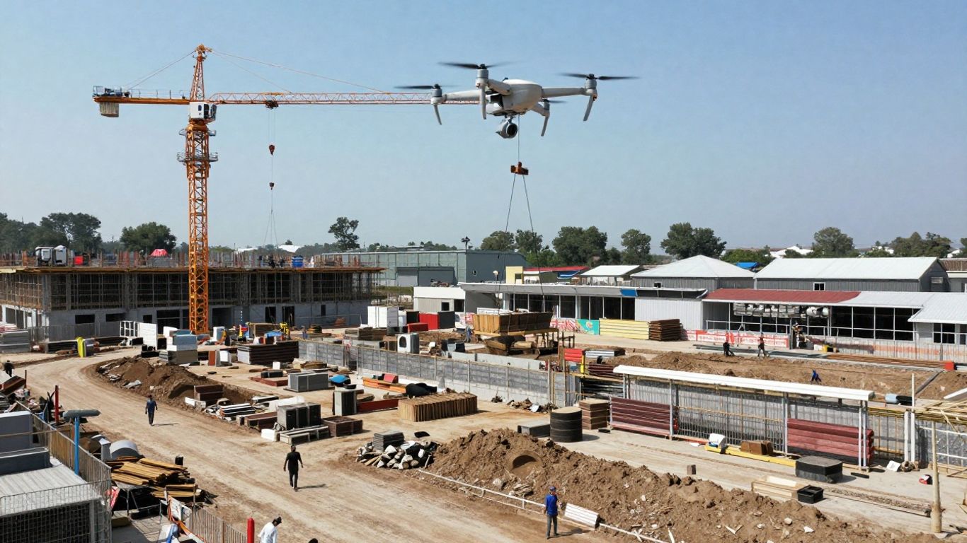 Drone view of construction site progress.