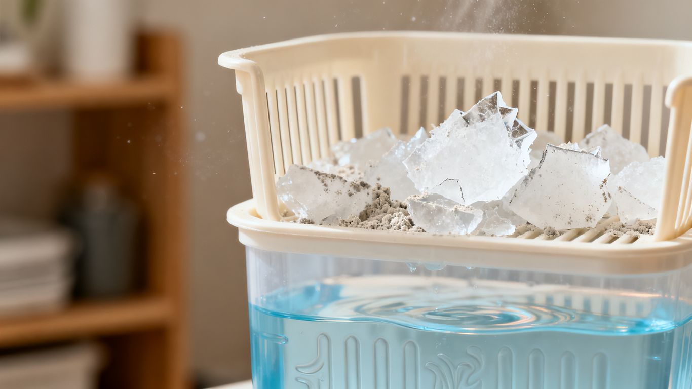 Desiccant material changing form in a container