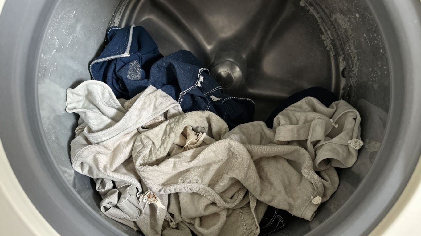 Clothes damaged by hard water in laundry room