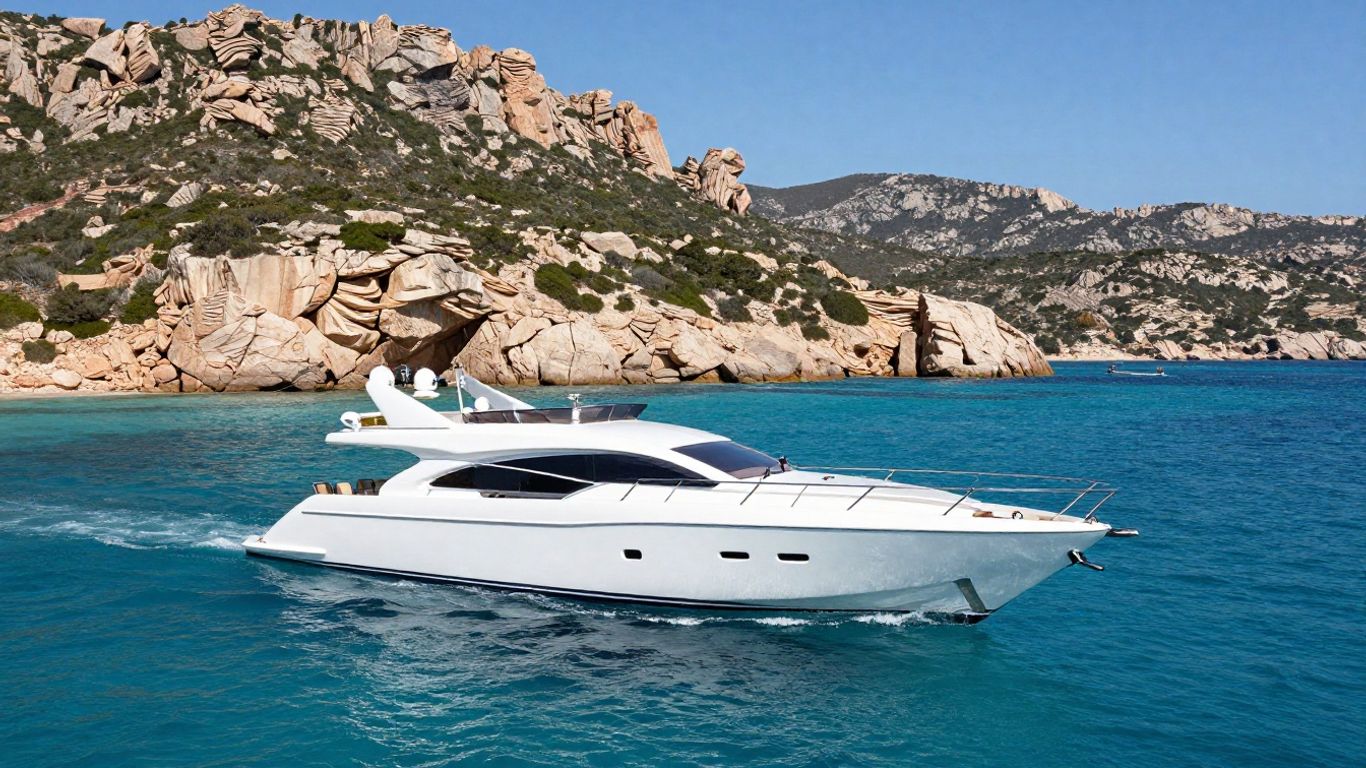 Luxury yacht sailing near Sardinia's stunning coastline.