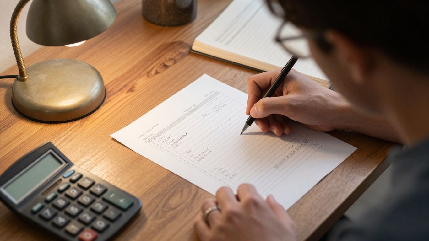 Employee manually calculating work time sheets