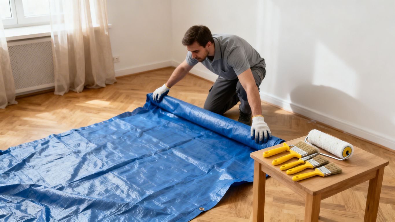 Painter preparing a room for a painting project.