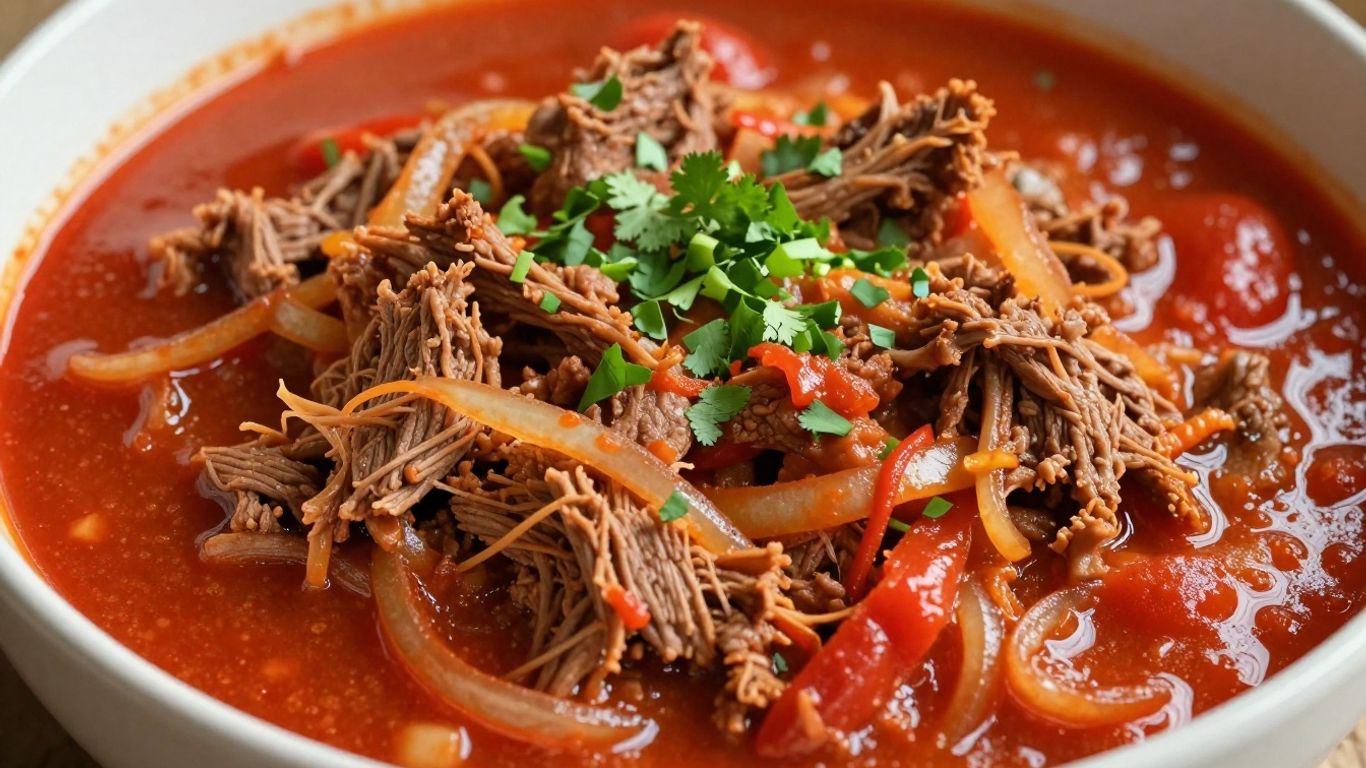 Authentic Cuban Ropa Vieja shredded beef stew