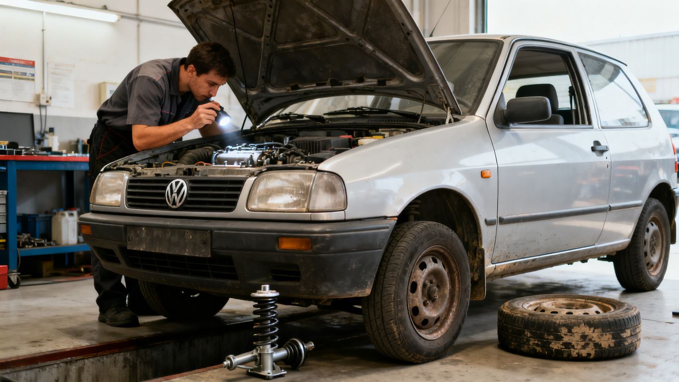VW Fox bei einer sorgfältigen Motorprüfung