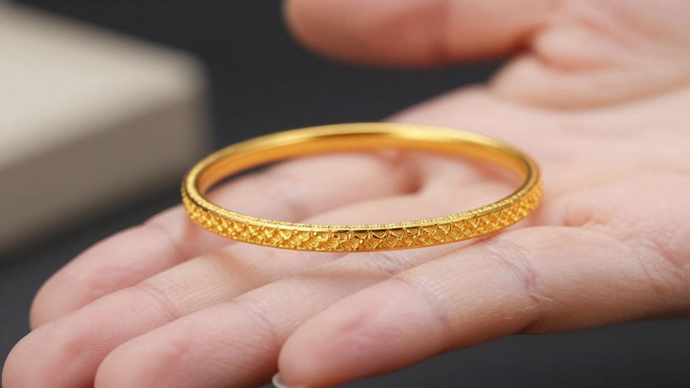 يد شخص تمسك بسوار ذهبي.