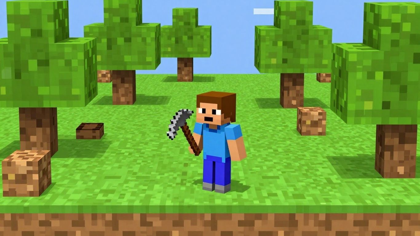 Paper Minecraft character in a blocky world.