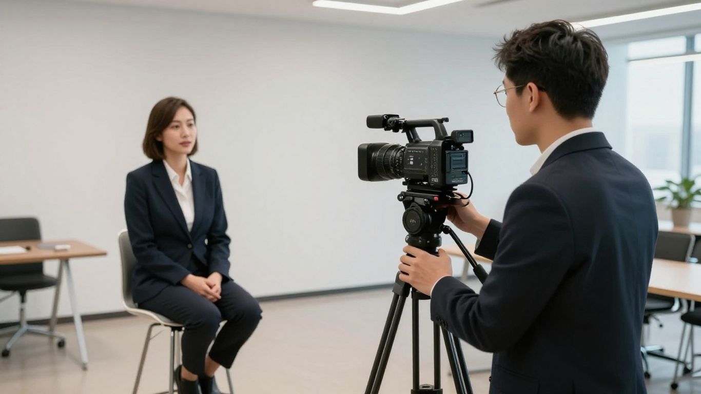 A videographer setup during an professional business interview