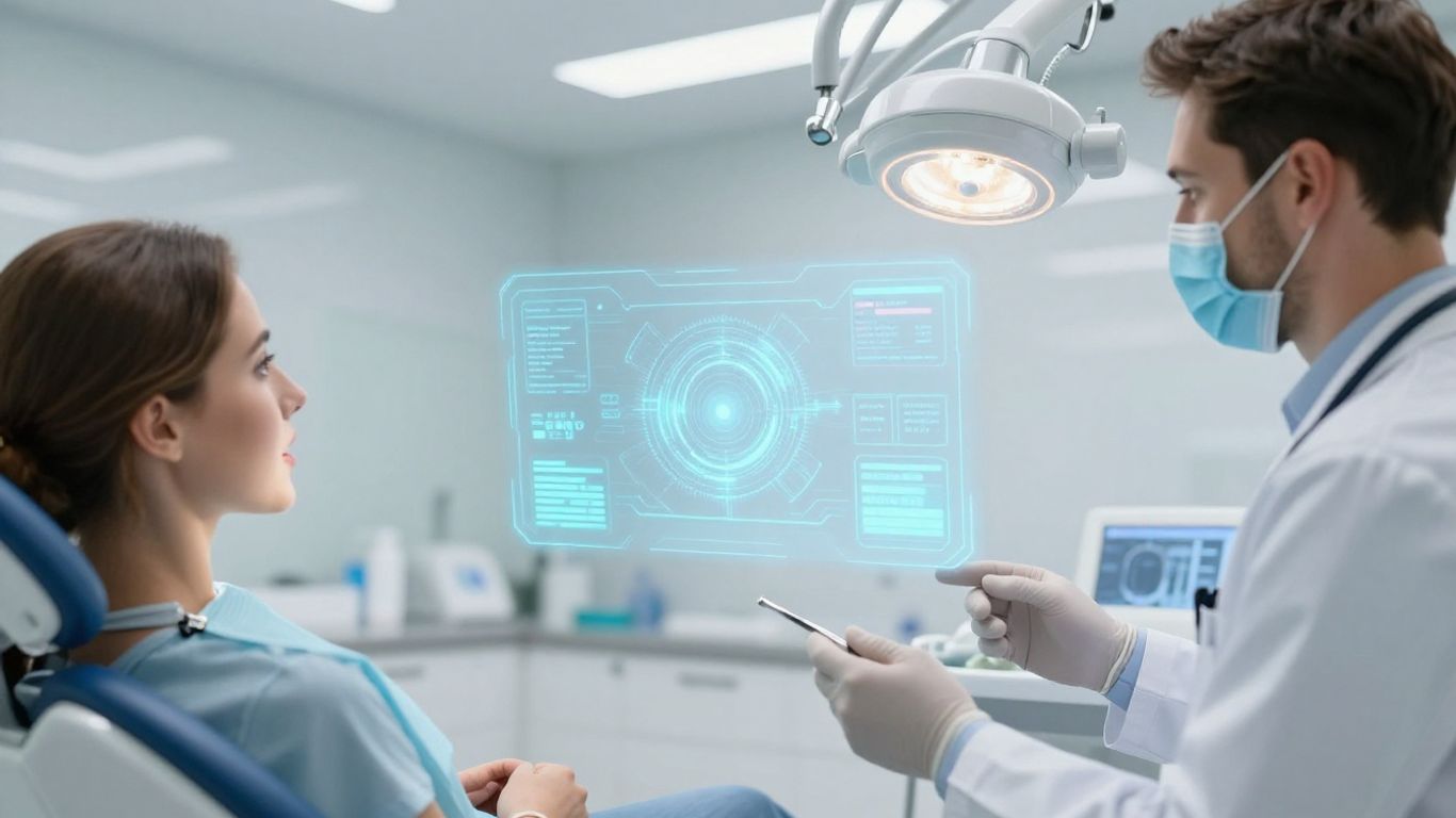 Dentist using AI technology for patient care in Australia.