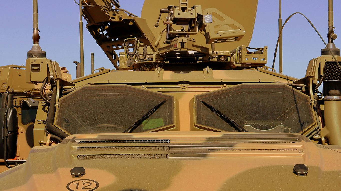 a close up of the front of a military vehicle