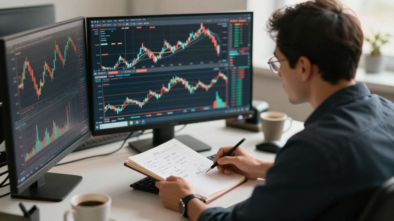 Futures trader reviewing market data