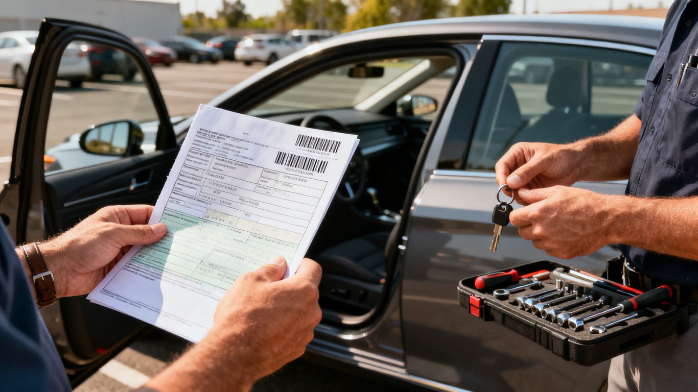 Driver checking vehicle information before requesting key service