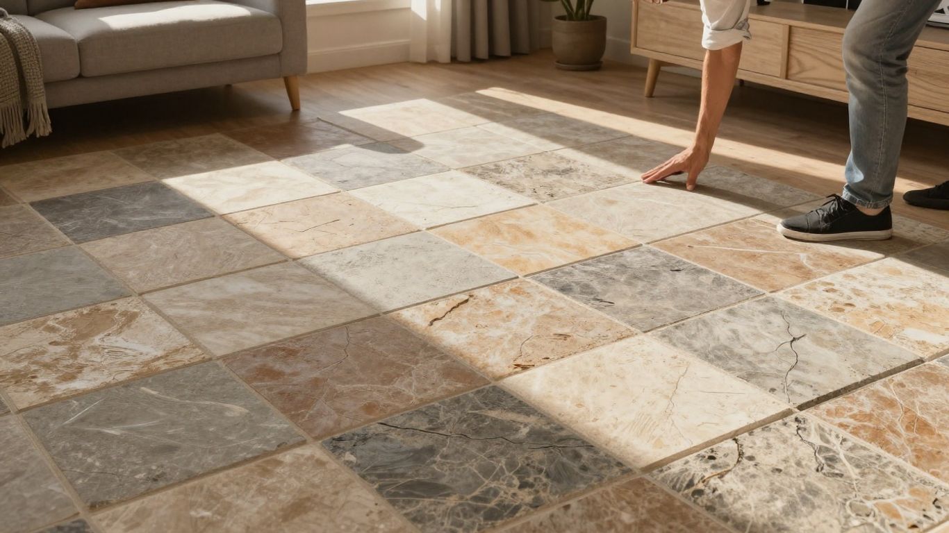 Homeowner admiring natural stone tile floor.