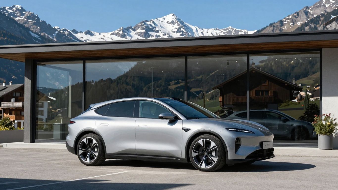 Moderne Elektrofahrzeuge auf Schweizer Strassen im Tageslicht